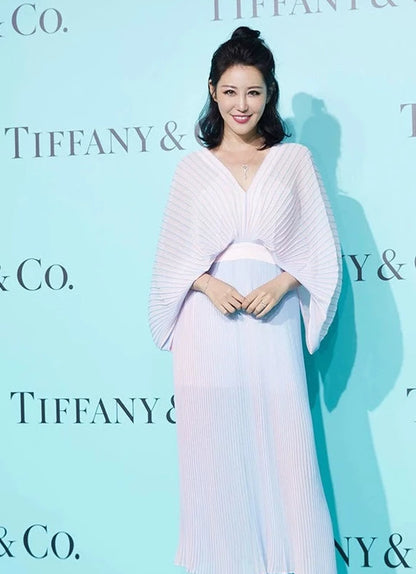 YES BY YESIR original light luxury pressed pleated long pastel ombre flowy dress-  Ye Qian