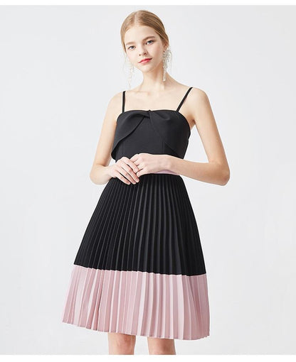 Luxury color block pleated cocktail lbd dress - Vania