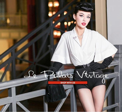 QUICK SHIP Vintage Limited Edition retro pinup trumpet sleeve black and white jumpsuit- Julia