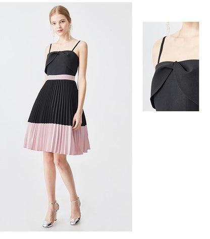 Luxury color block pleated cocktail lbd dress - Vania