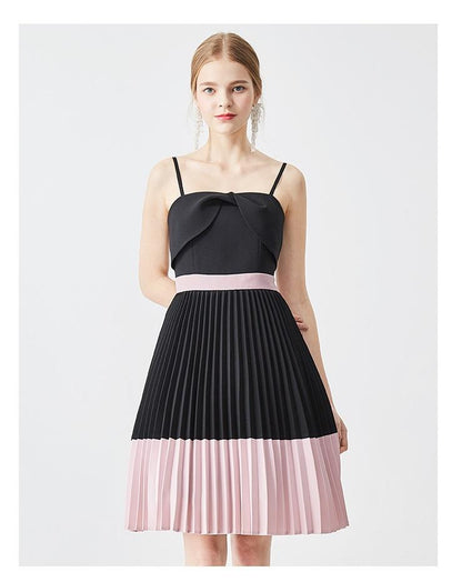 Luxury color block pleated cocktail lbd dress - Vania