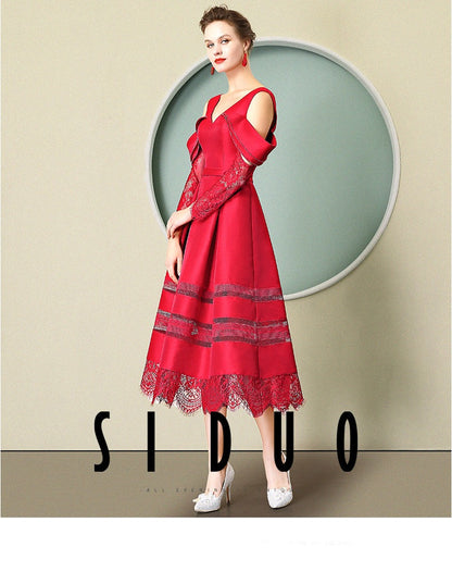 New red midi tea length cocktail swing dress  - Gila