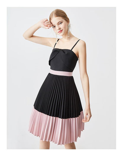 Luxury color block pleated cocktail lbd dress - Vania