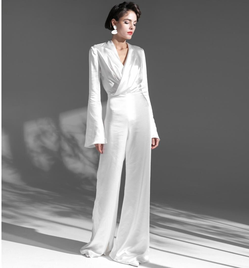 Stylish elegant simple minimalist white wedding jumpsuit - Tarin – GOOD ...