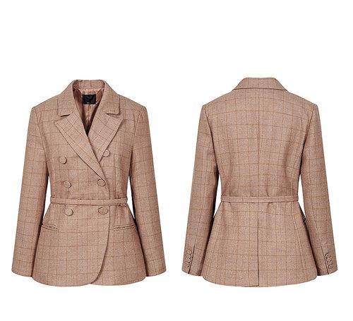 Vintage inspired plaid high fashion nude tan brown work cocktail blazer- Kiko